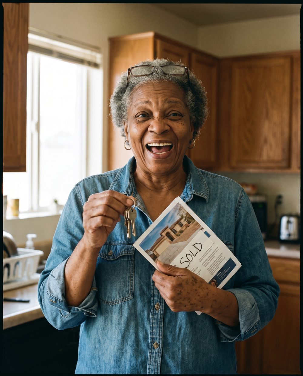 A Las Vegas homeowner holding her house keys after a successful sale